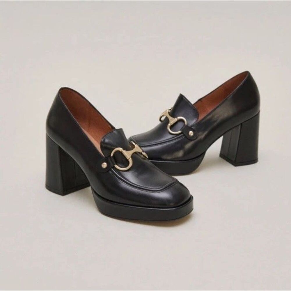 Jonak Paris 37 LOAFER Heels Bites Black Shiny Leather Virgile Portugal/ Details